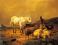 風景の中の馬羊とヤギ オイゲン・フェルベックホーフェンの動物